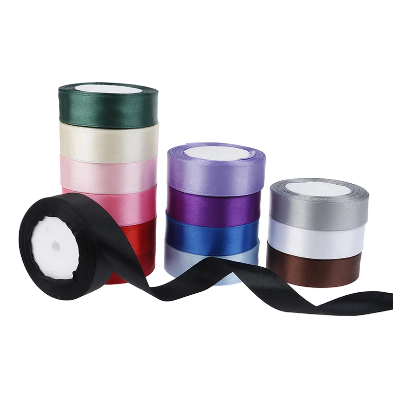 25 ярдов (22 м) рулон пластиковых шелковых атласных лент для рукоделия бант ручной