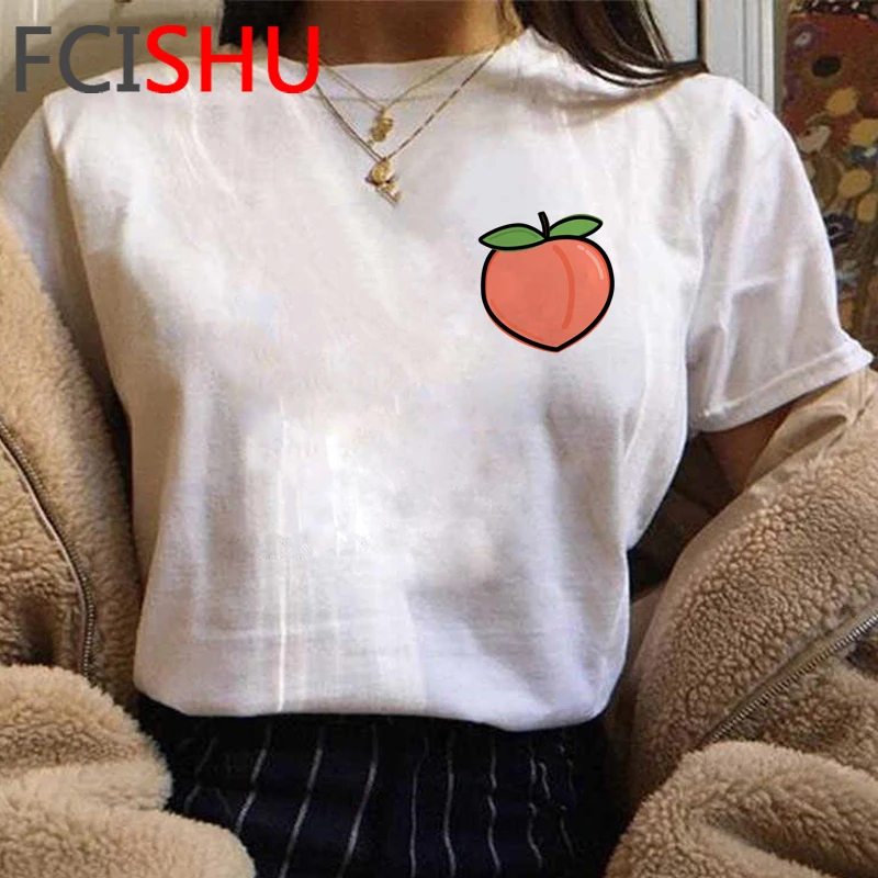 Kawaii персик эстетическое Женская забавная футболка с персонажами из мультфильмов