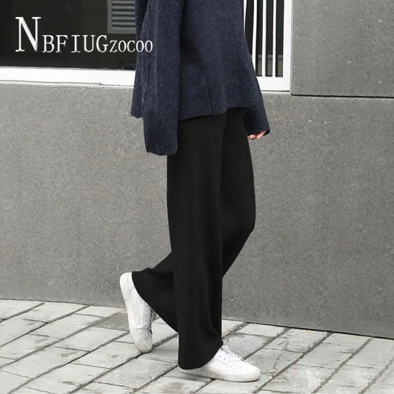 

Black Grey Color S-3XL Women Casual Pants Knitting Female Trousers