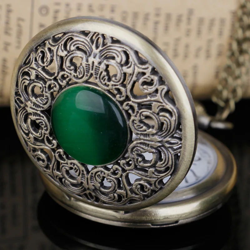 Карманные часы с подвеской украшение из бронзы имитацией нефрита и камня