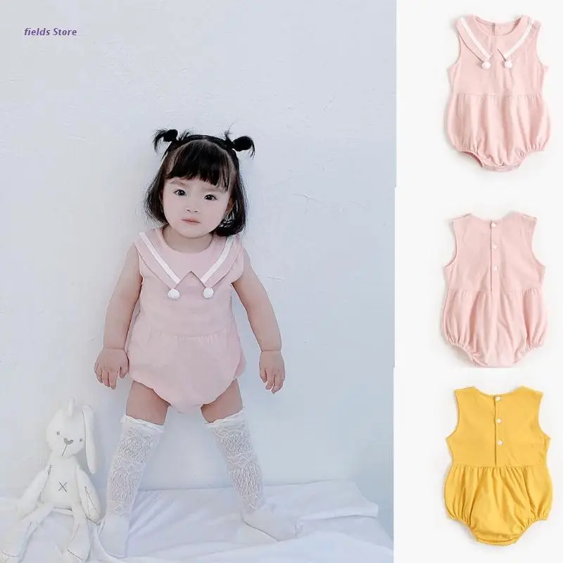 

Baby Sleeveless Romper Navy Collar Bodysuit Summer Cotton Jumpsuit 0-36Months