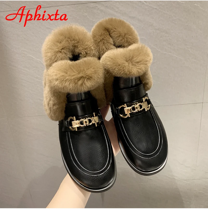 Aphixta; Новинка года; женские ботинки с пряжкой; женская кожаная обувь на меху; теплая плюшевая зимняя новая женская обувь; модные зимние ботинки
