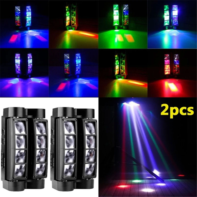 

2 Packs Spider Moving Head Light 8x10W LEDs Beam DJ Lights RGBW Sound Activated DMX-512 Control Party Pub Festival Light