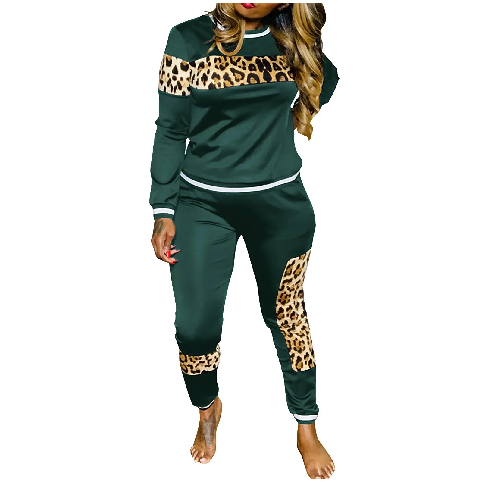 

Women Long Sleeve Jacket + Leopard Patch Shorts Print Tops Two-piece Suit Women Sports 2 Pieces Set Sweatshirts Tracksuit Women