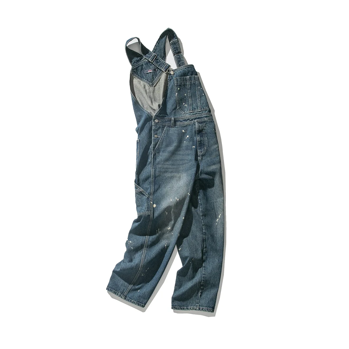 Japanese Style Autumn Spring Washed Paint Dot Strap Cargo Jeans Men Casual Baggy Denim Pants Streetwear Overalls Trousers