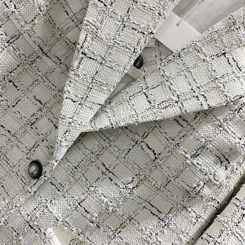New Black and white plaid medium length suit coat women's Woolen soft top