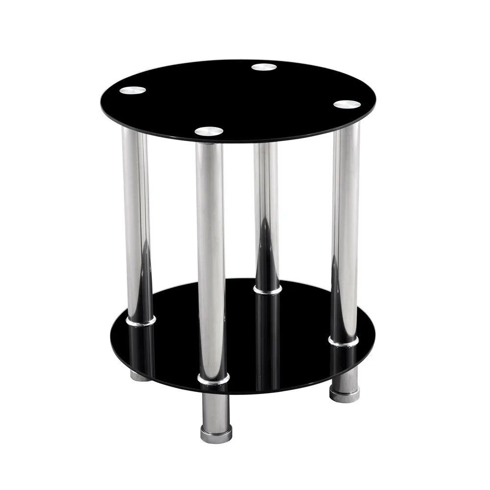 

Minimalist Modern End table 2-Tier Round Glass Side Table Living Room Furniture Clear Glass Table New Fashion Black Coffee Table