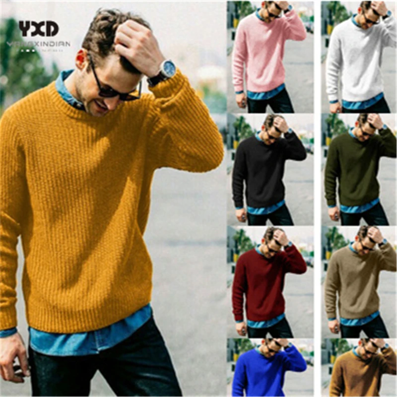 

Brand Men Clothes 2020 New Fashion Winter Thick Warm Solid color Fit O-Neck Vertical Stripe Jacquard Men Pullovers Sweater K pop
