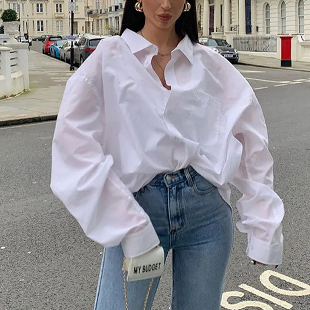 

New Solid Color Loose Stand-up Collar Blouse Women Casual Long-Sleeved Fashion Shirt