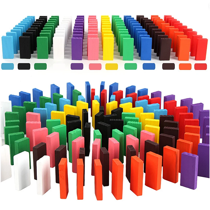 

100/200/300/500 PCS Wooden Rainbow Domino Building Blocks Toys For Children Dominoes Games Early Educational Bright Toy Gifts