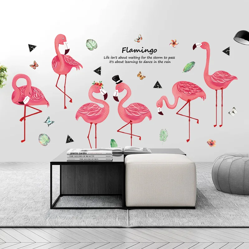 

Pink Hand-painted Flimangos Wall Stickers Bedroom Kids Room Girls Room Self-adhesive Wallpaper For Home Nursery Decoration Poste