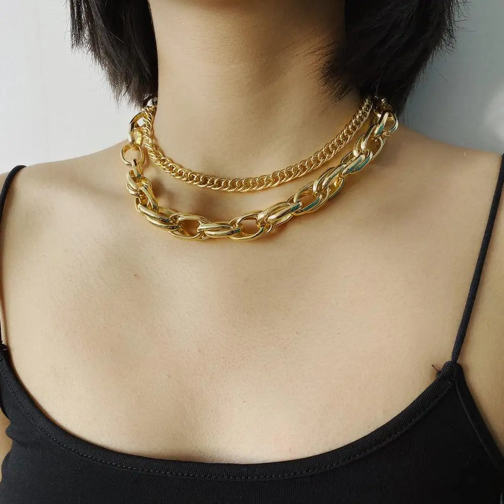 

Steampunk Chunky Chain Necklace for Women Gold Color Thicken Twist Chain Choker Gold Color Layered Goth Necklace Couple Jewelry