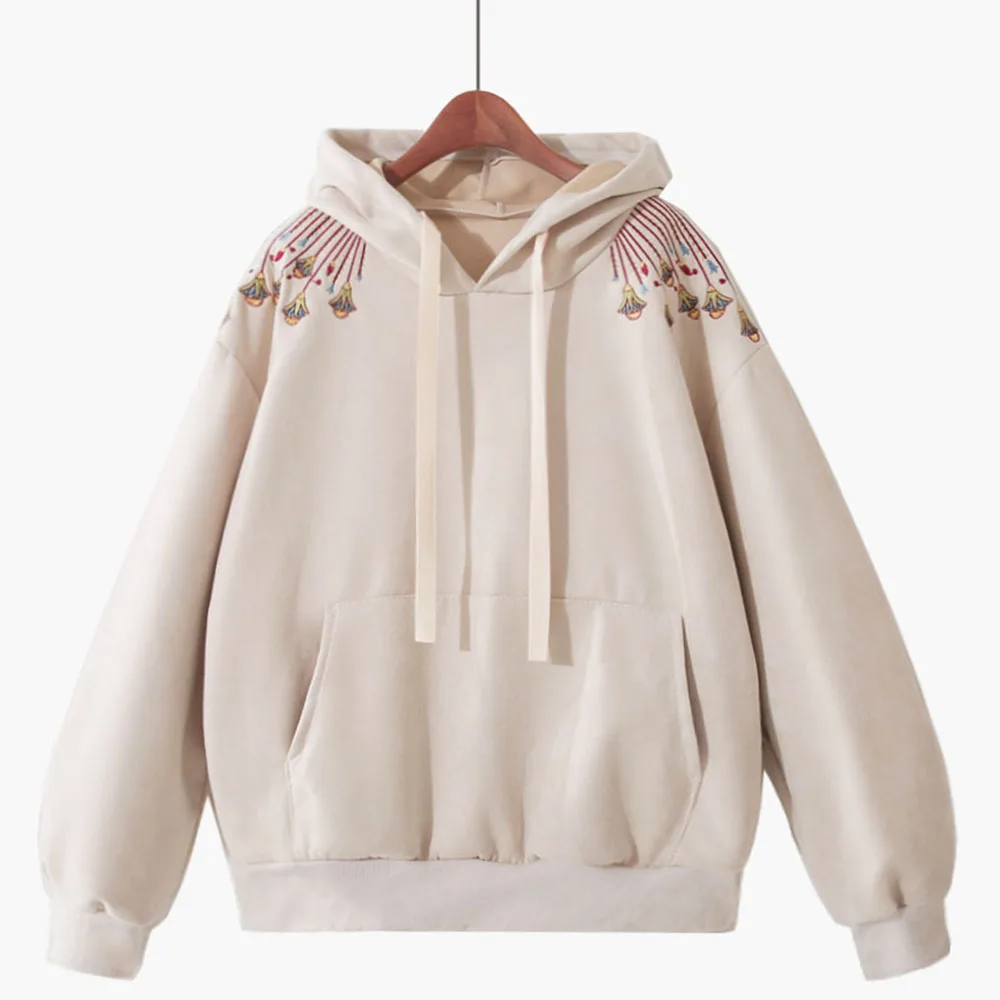 

Womens Hoodies Sweatshirt Autumn Embroidery Korean Thick Long Sleeve Hooded Harajuku Loose Pullovers Female Sudadera Mujer