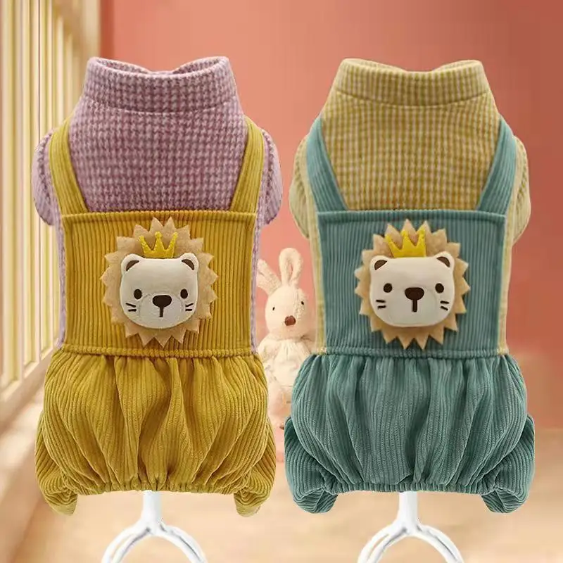 

Spring autumn cat dog Jumpsuit Rompers Four-legged lion corduroy for small dogs puppy clothes teddy Pomeranian chihuahua poodle