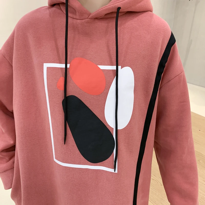 

Casual Sweatshirt Dresses Women Winter Long Sleeve Printed Warm Women Dress Fashion Streetwear Long Hooded Dress Black Pink
