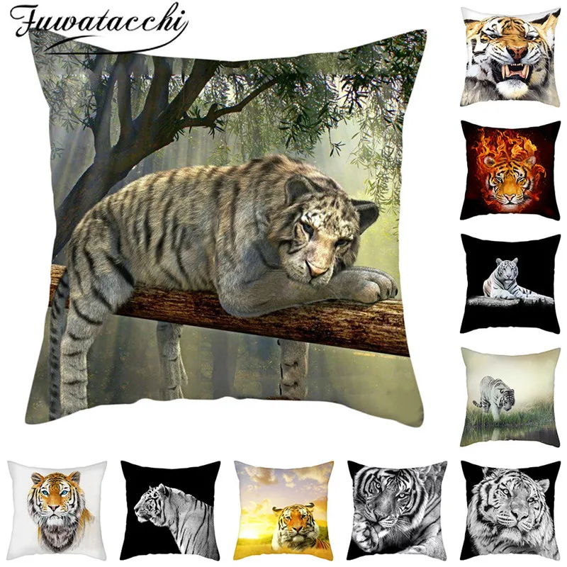 

Fuwatacchi Animal Cushion Covers King of The Forest Tiger Pillow Cases Cotton for Bedroom Sofa Decorative Pillow Covers 45*45cm