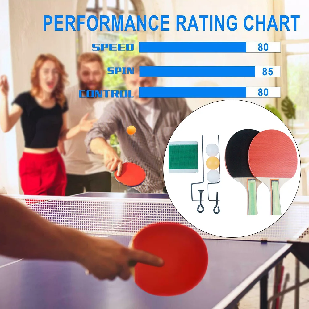 

3 Balls Training Easy Install Net Professional Table Tennis Set Beginner Home School 2 Paddles Family Activity Students