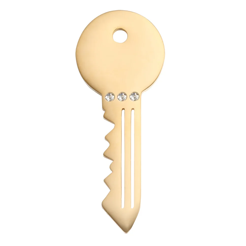 

20pc 15*38mm Mirror polish Stainless Steel Crystal Key Shape Charm For Necklace DIY Handmade Jewelry Wholesale