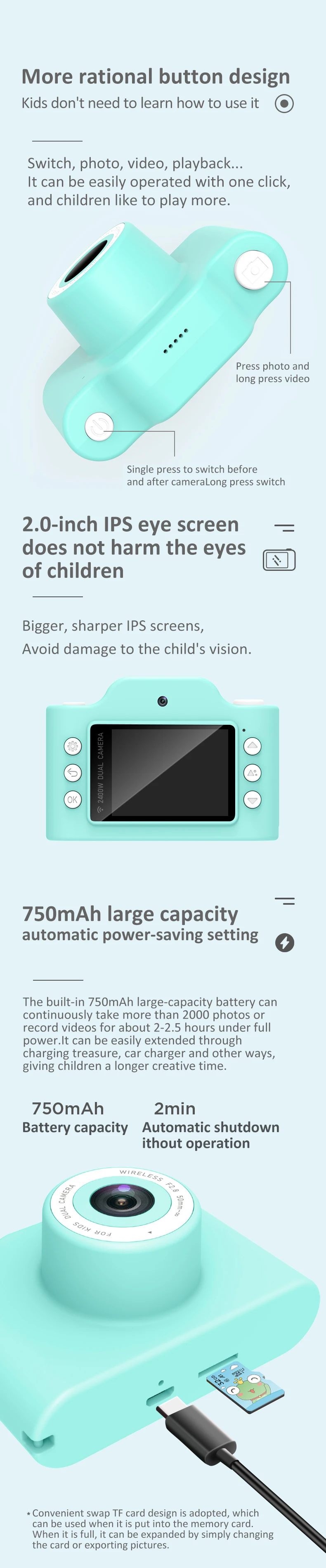 Детская цифровая камера с Wi-Fi, Детская мини-камера 1600W HD с мультипликационным принтом, Детская уличная фотосъемка, реквизит, цифровая камера для детей на день рождения