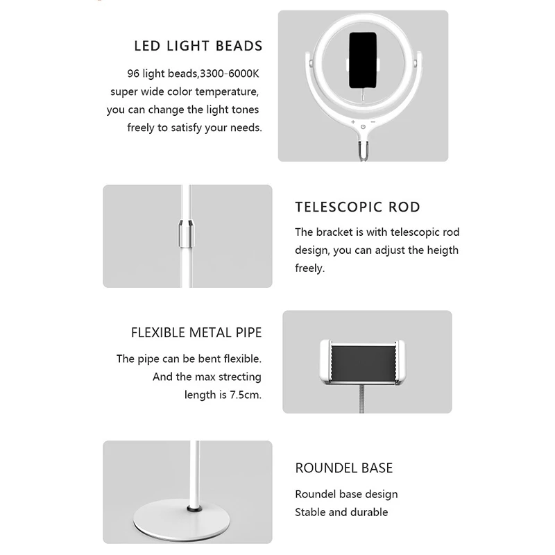 

Mobile Phone Live LED Fill Light 12 Inch Desk Ring Light Live Lighting with 3 Light Effects