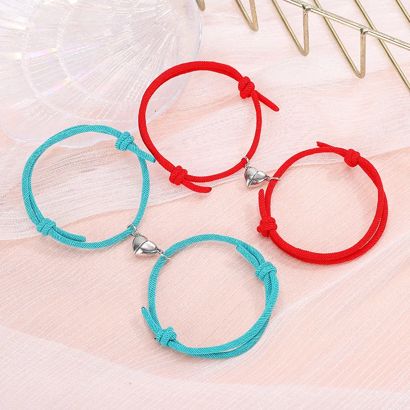 

2Pcs Minimalist Lovers Heart Matching Friendship Bracelet Rope Braided Couple Magnetic Distance Bracelet Kit Lover Jewelry 2021