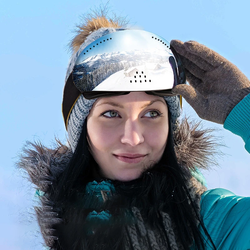 Лыжные очки двухслойные противотуманные для сноуборда ветрозащитные