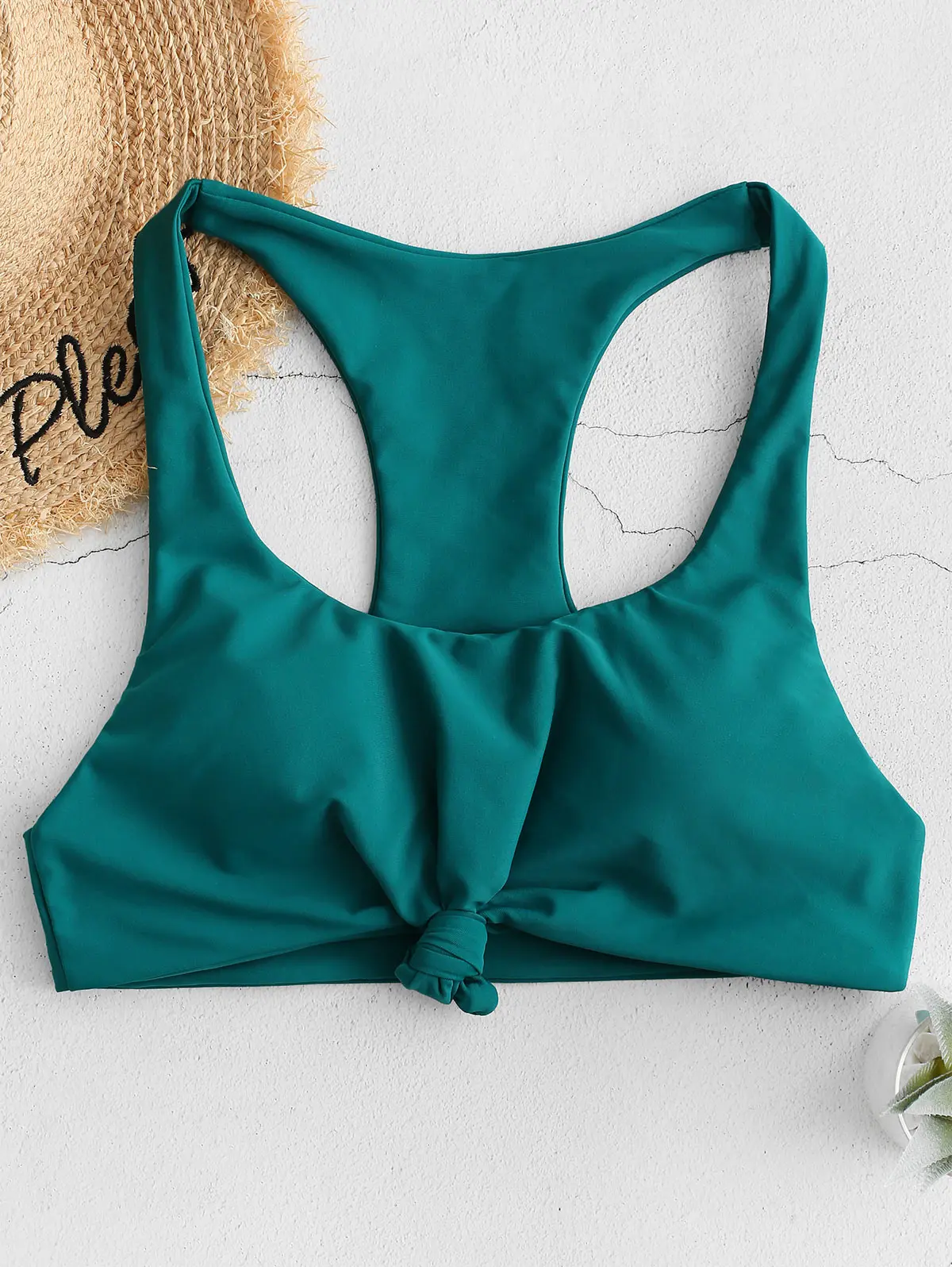 Женский купальник-бикини ZAFUL однотонный топ с глубоким вырезом и съемной