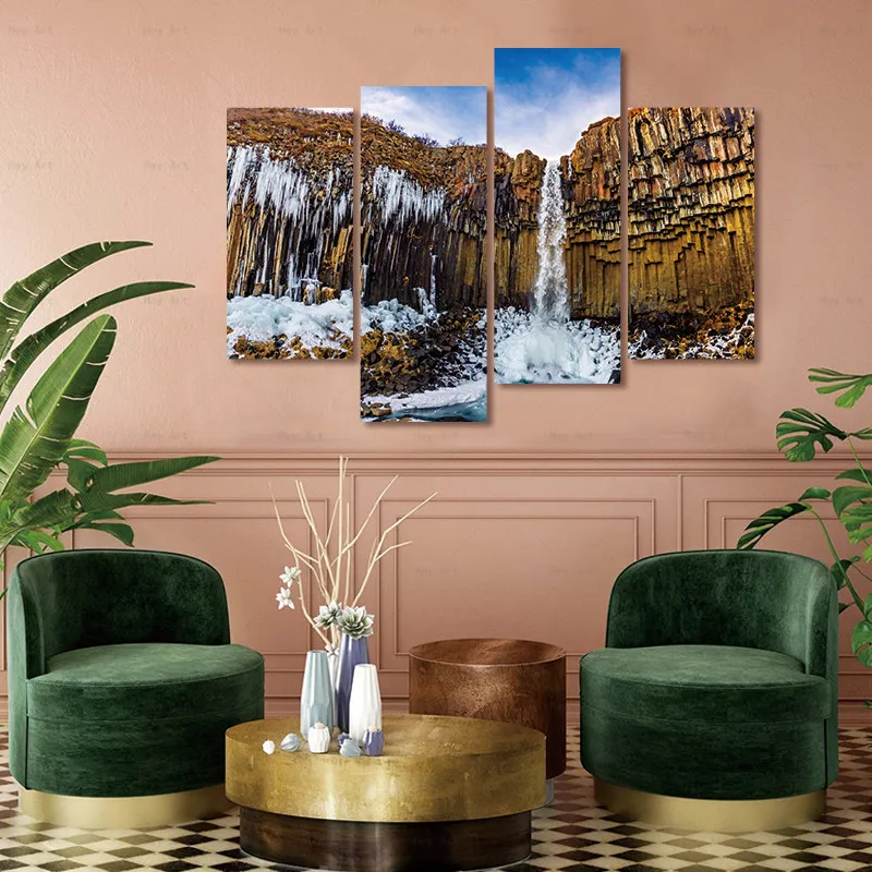 

4 Pieces Modern Posters Prints Mountain Waterfall Canvas Painting Pictures Wall Art Home Decor