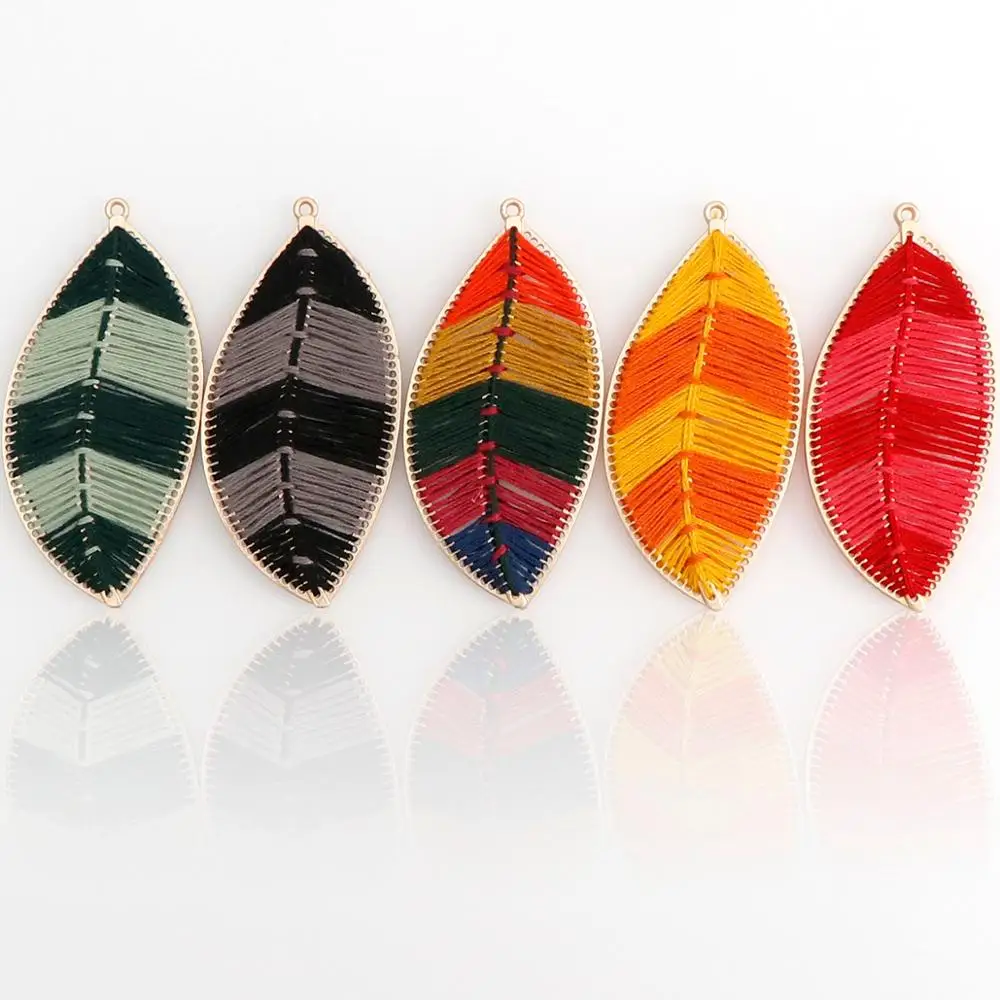 2 шт. богемные красочные ручной обмотки Бахрома Кисточкой лист вентилятор кольцо