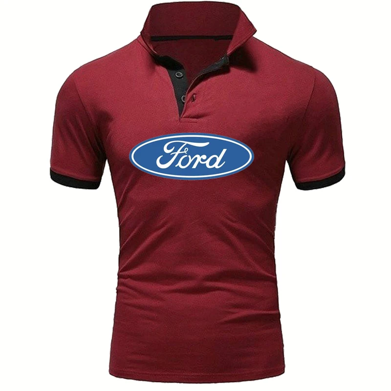 

Summer Men's polo shirt Ford Car Logo printing casual trend high quality cotton Solid color Men's short sleeve tops