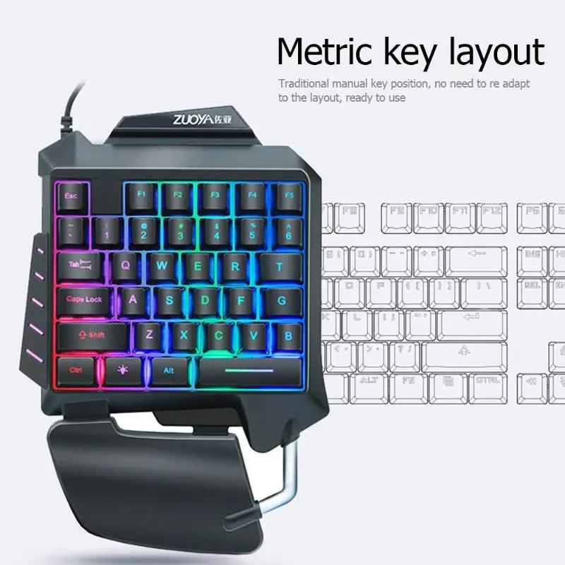 ZUOYA 35 клавиш Одноручная игровая клавиатура эргономичная мембрана RBG с подсветкой