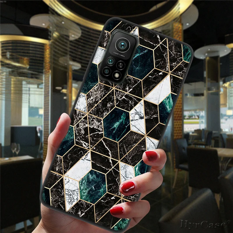 Marble Geometric Art Black Phone Case For Xiaomi Mi 10T Lite 10 Ultra Redmi Note 9S 7 8 9 Note9 Pro 8T Silicone Back Cover xiaomi leather case cosmos blue