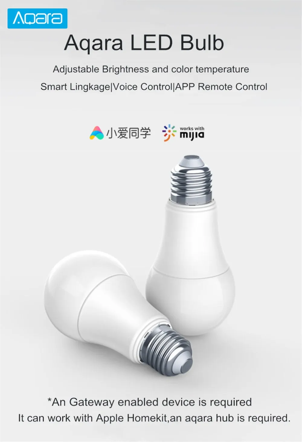Умный светодиодный светильник Aqara 9 Вт E27 Zigbee с беспроводным подключением умное