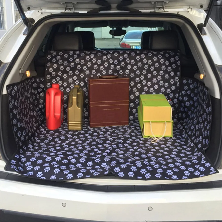 

Schwarze Pfote Muster Pet Hunde Auto Wasserdichte Oxford Stoff Auto Stamm Matte Haustiere Hunde Katzen Reise