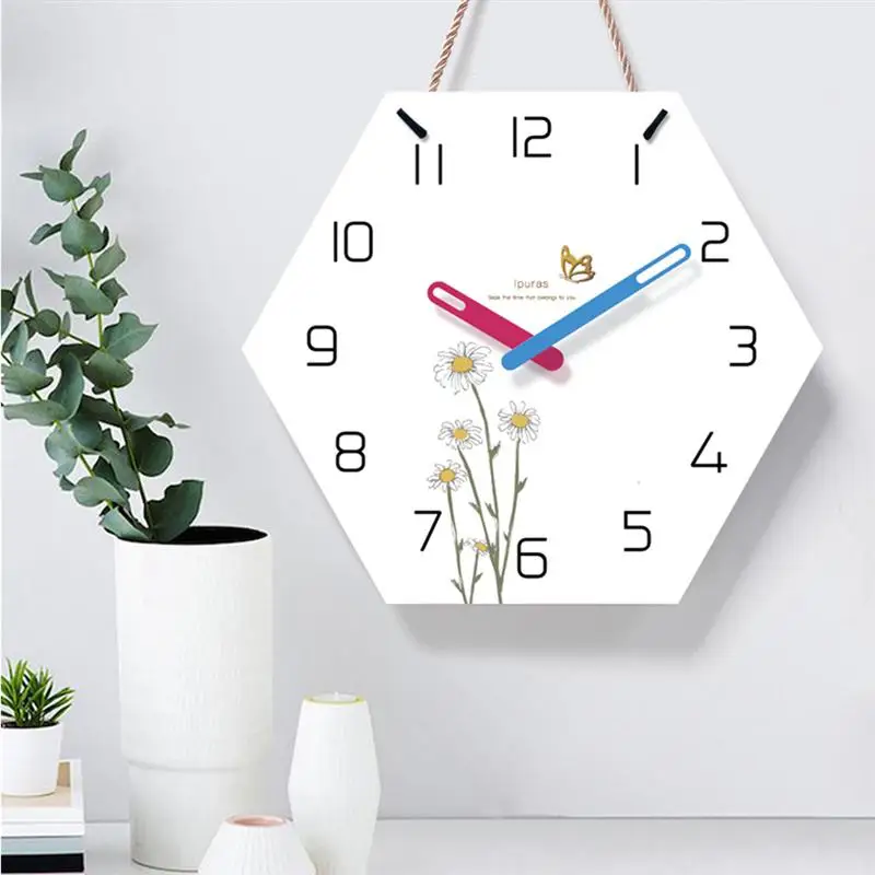1 шт. 14 дюймов шестигранные настенные часы Современные свежие цветы маргаритки