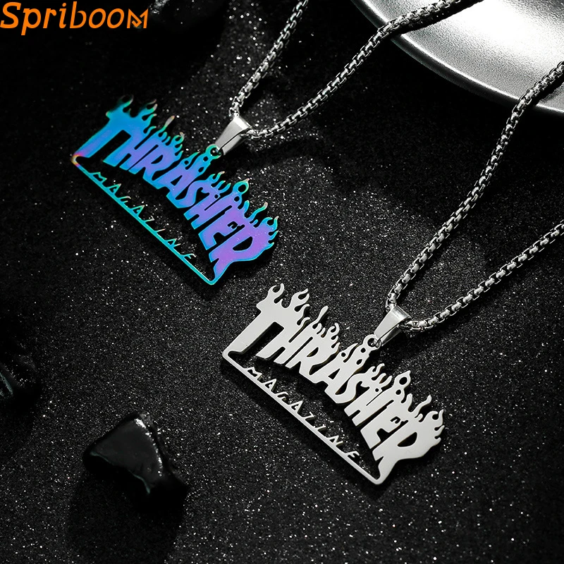 Ожерелье с подвеской из нержавеющей стали надписью пламя для мужчин и женщин