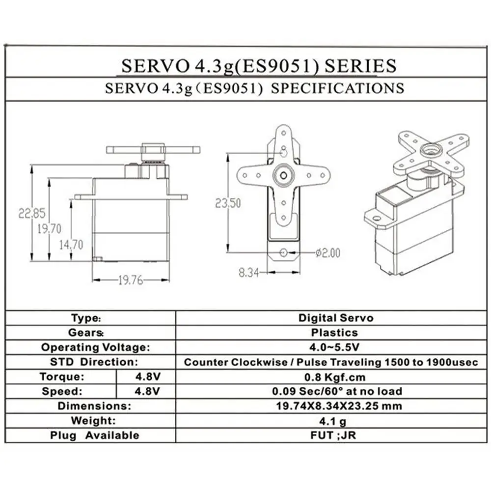 RCtown EMAX ES9051 4 3 г цифровой мини-сервопривод пластиковый редуктор 0 8 кг Крутящий