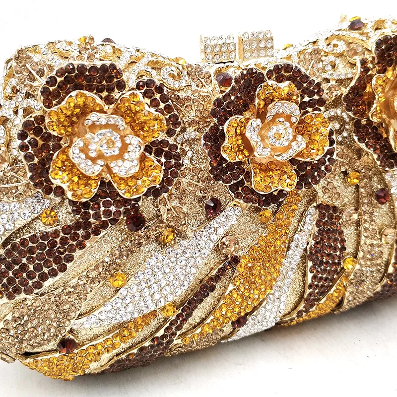 Luxury Bridal party purse women evening party handbag fashion diamonds wedding crystal clutches rose flower crystal purses
