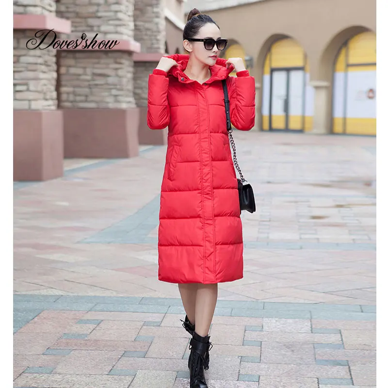 

Hooded Colorful Winter down jacket Long Warm Women Cotton Padded Parkas Outwear Coats