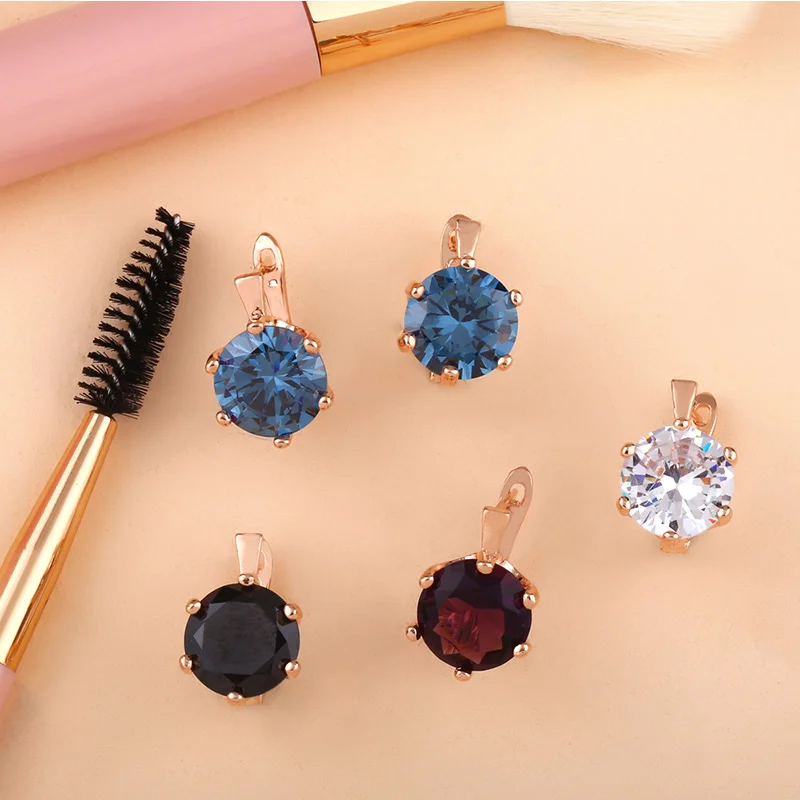 Серьги-подвески женские большие круглые красные серьги с фианитом золото 585