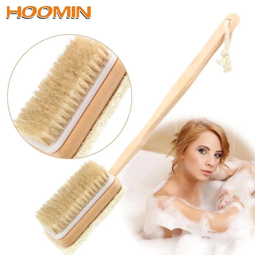 

Loofah Bristle Both Side Bath Brush Wooden Handle Skin Cuticle Grease Remove Massage Shower Body Back Cleaning Brush