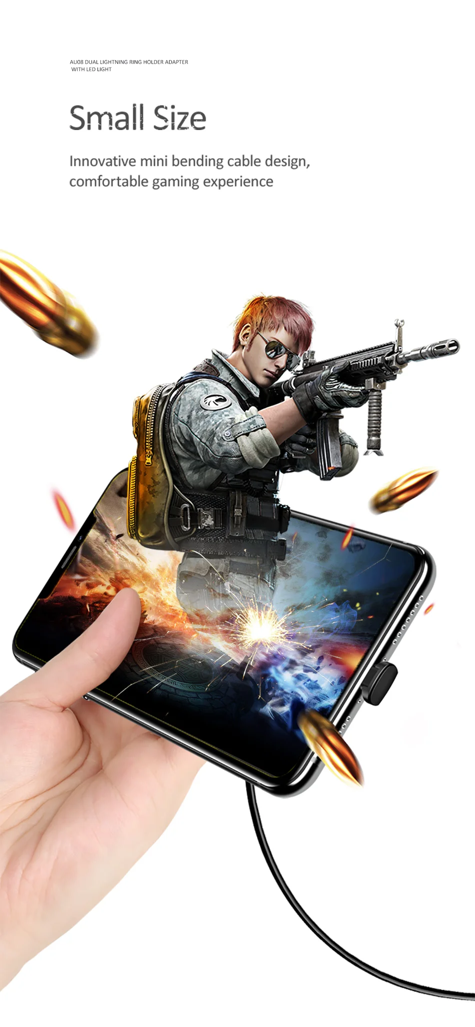 USAMS двойной светильник ing кольцо держатель адаптер для iPhone X 8 7 6 2A Быстрая зарядка конвертер мобильный телефон OTG с светодиодный светильник для iOS 12