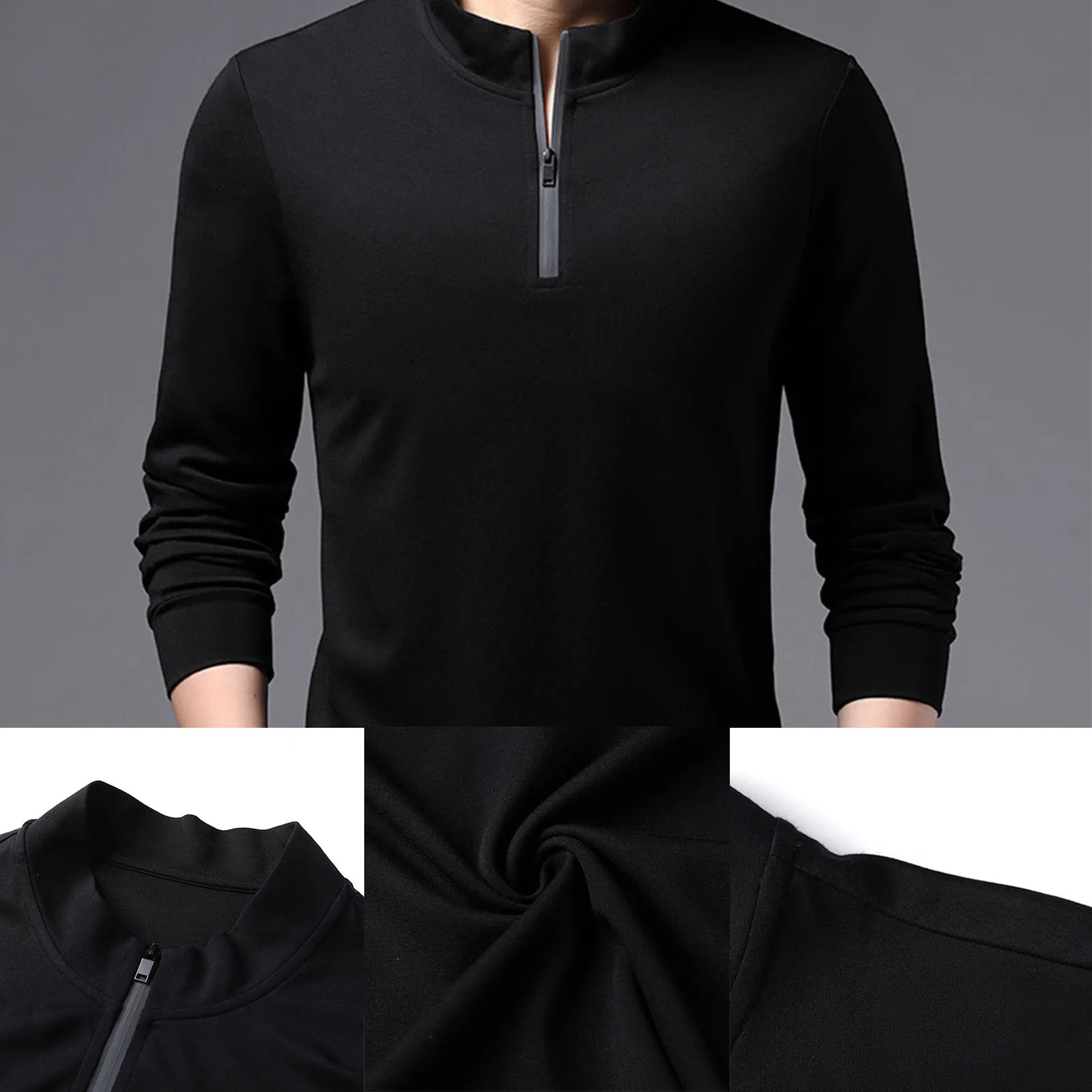 Футболка мужская однотонная на молнии пуловер с длинным рукавом и