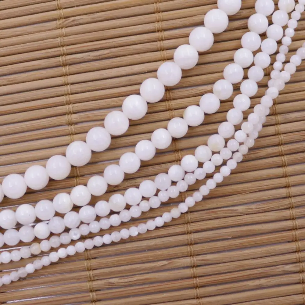 

2.5mm-6mm Round Natural White Mother of Pearl Loose Beads Strand 15" Choose Size