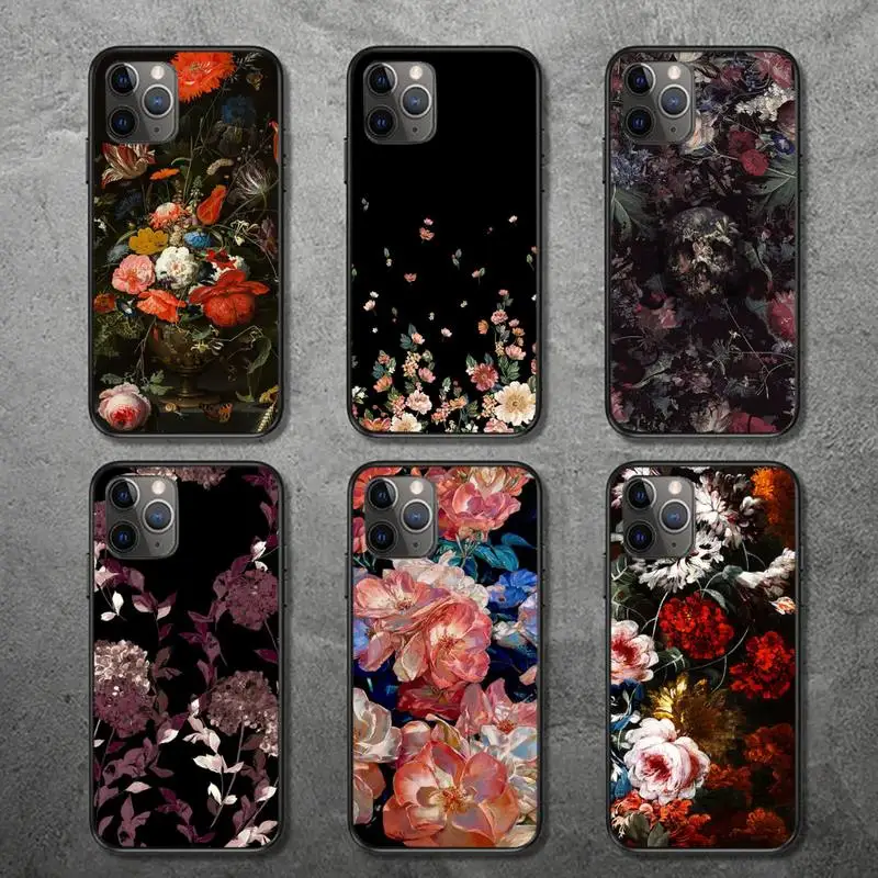 

Black Art Flowers Phone Case for iPhone 13 12 11 mini pro XS MAX 8 7 6 6S Plus X 5S SE 2020 XR