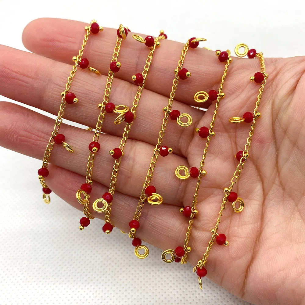 

Metal Copper Color Chain Imitation Pearl Red Crystal Pendant Decorative Chain Wholesale Fashion Handicraft Jewelry Accessories