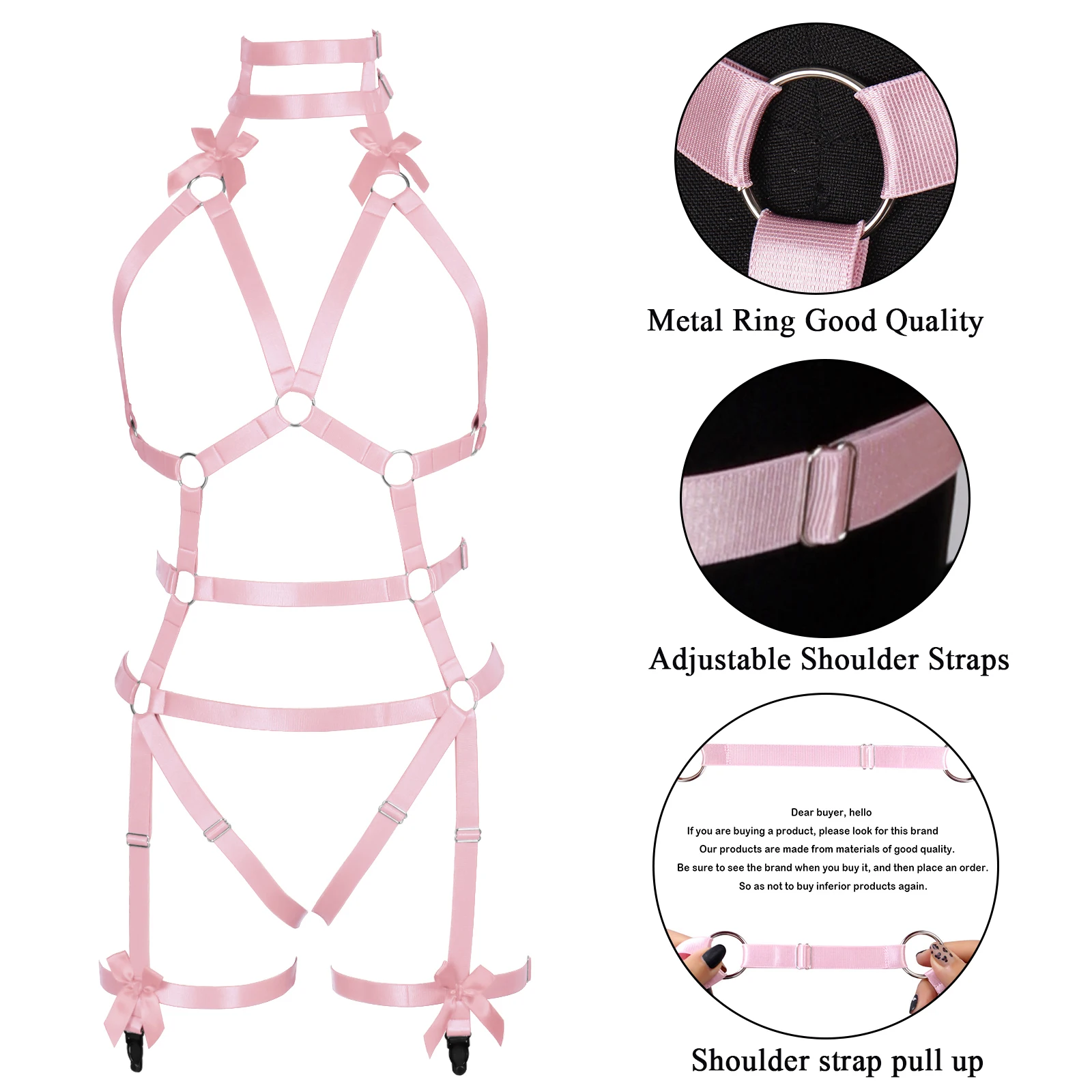 Каваи полный Boby портупея розовый бант сексуальный бандаж Пастель Гот Свадебные