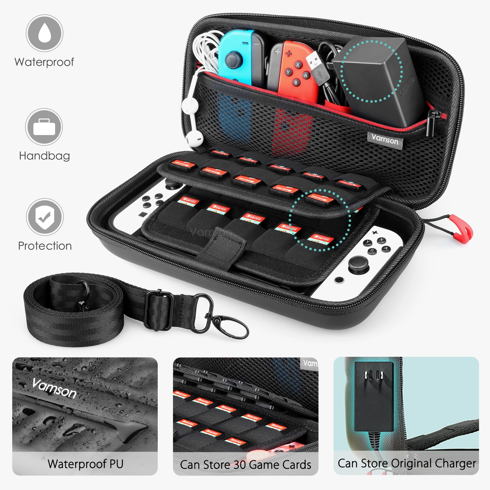 Водонепроницаемый чехол для переноски Vamson PU Nintendo Switch OLED дорожный защитный