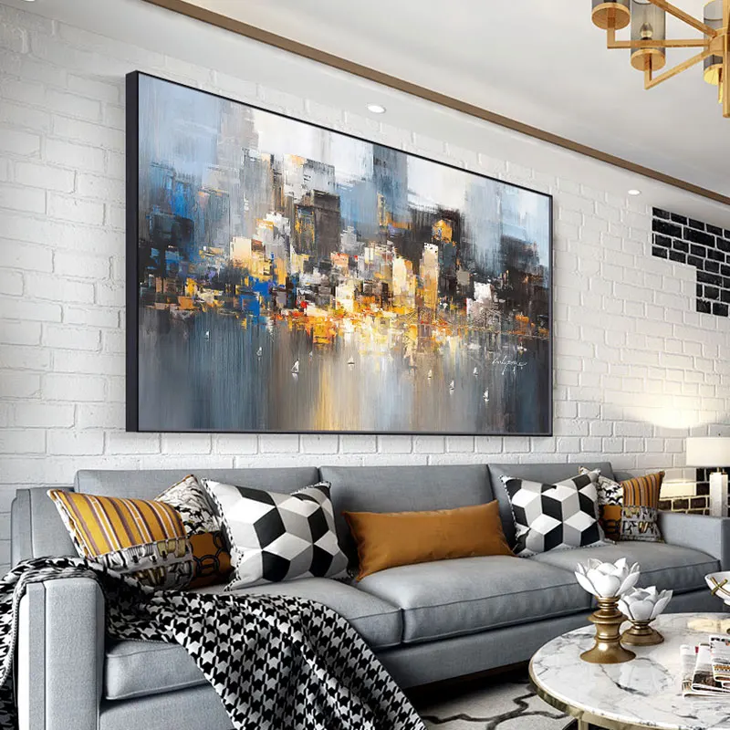 Современный абстрактный пейзаж холст живопись город здание плакаты и принты