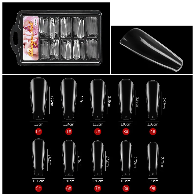 

100Pcs/Box Full Cover Fake Nail Artificial Press on Long Ballerina Clear Natural False Coffin Nails Art Tips Manicure Tool